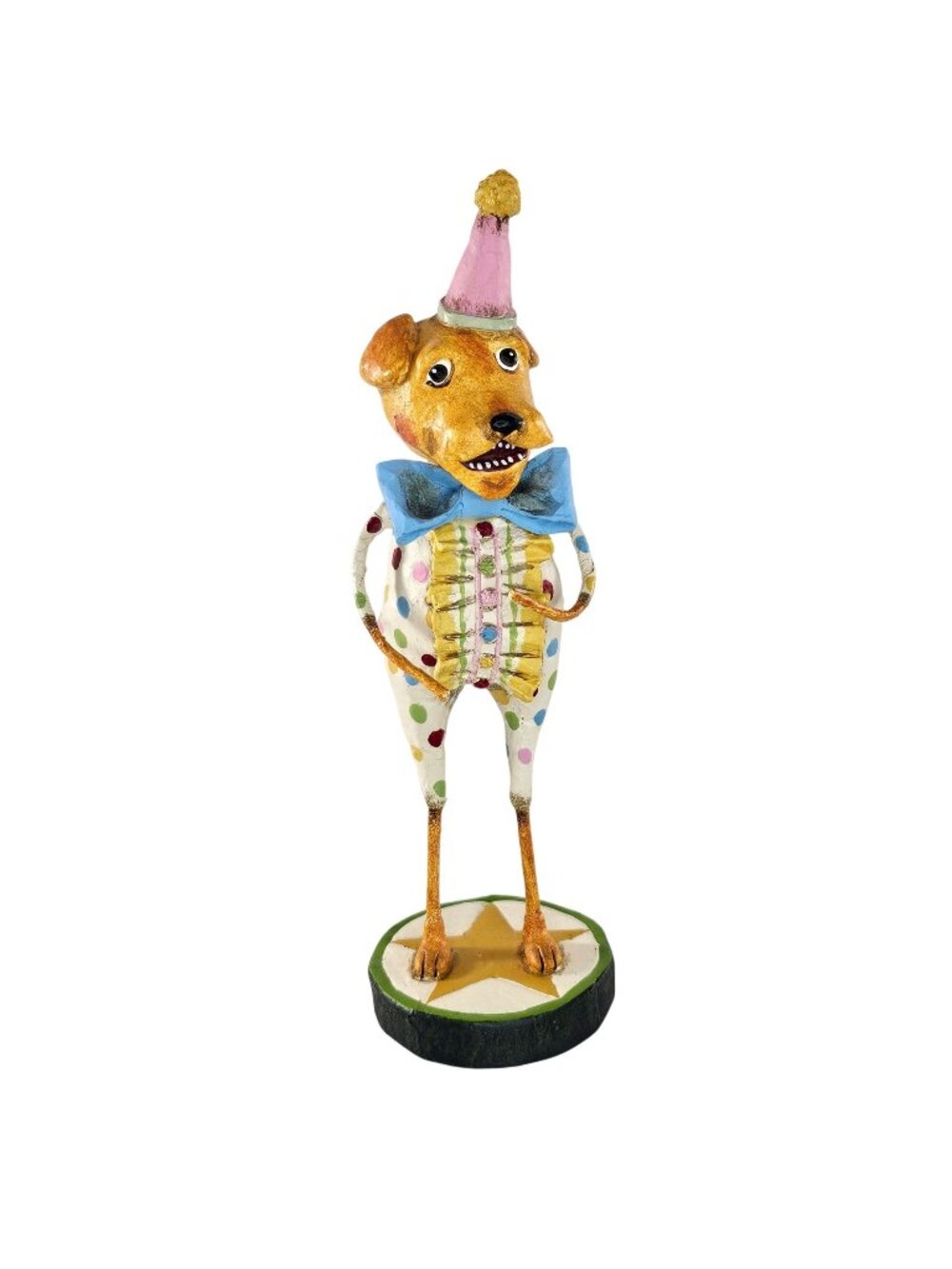 RARE Lori Mitchell Little Dog Laughed Birthday Hat Folk Art Figure *FLAW*